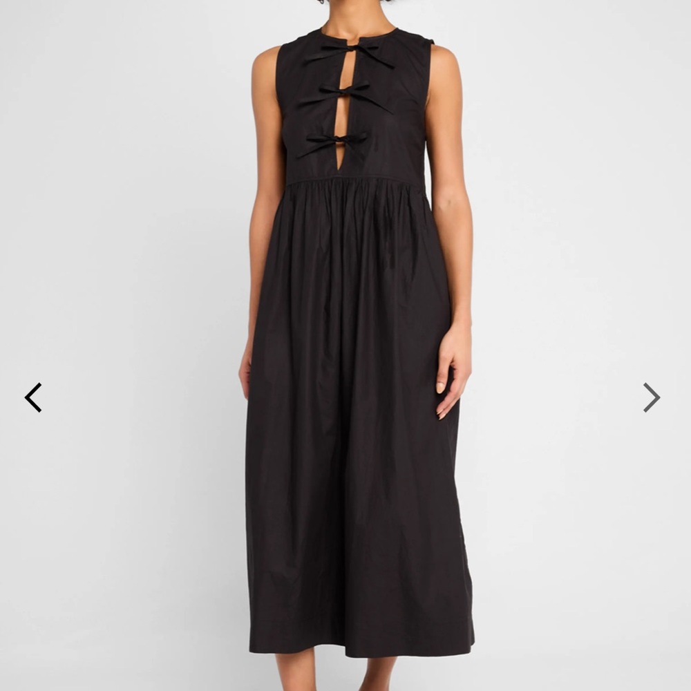 Ganni Sleeveless Black Tie Front Poplin Dress